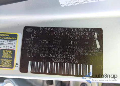 2014 Kia Optima Lx z USA, uszkodzony, nr VIN KNAGM4A7XE5464281